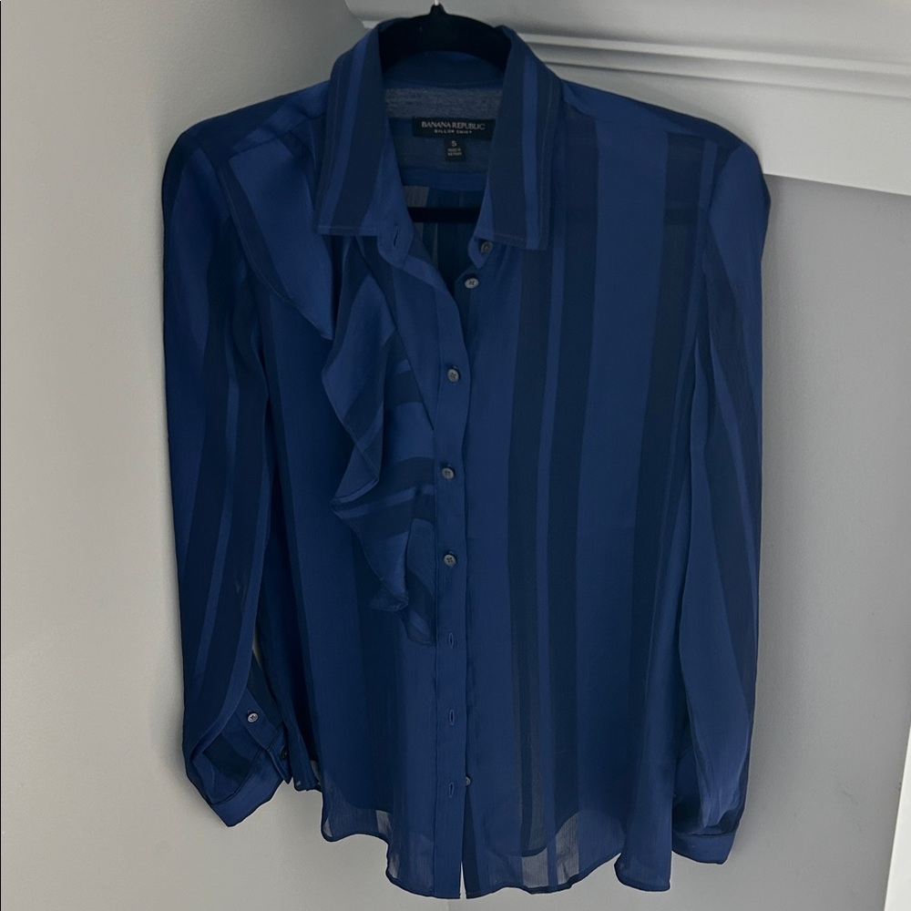 Banana Republic Navy Ruffle Blouse
